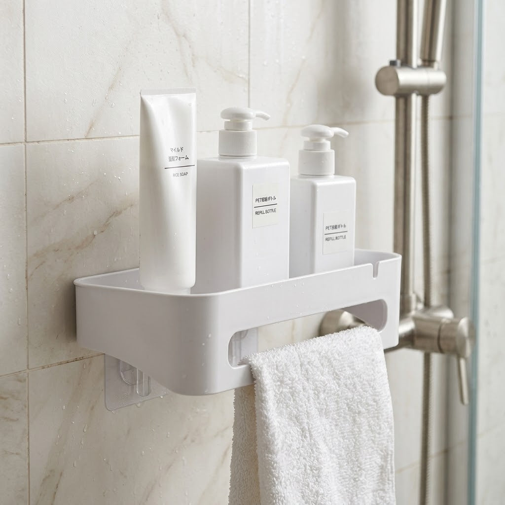 No-Drill Plastic Towel Rack, Triangle or Long, White or Gray