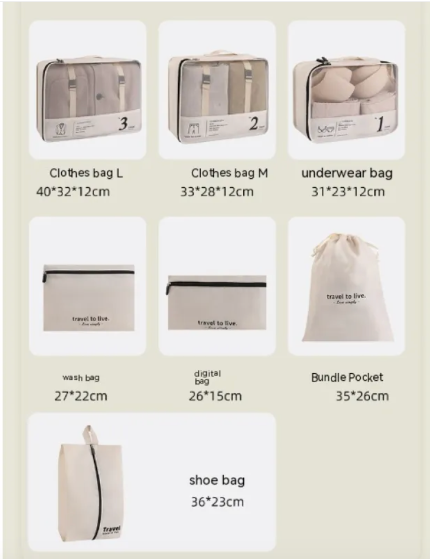 7-Piece Waterproof Packing Bag Set for Clothes and Shoes