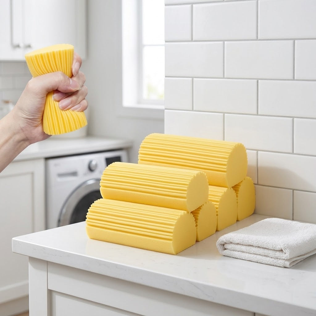 Ridged PVA Damp Duster Sponges, Reusable, 6-Pack, Yellow