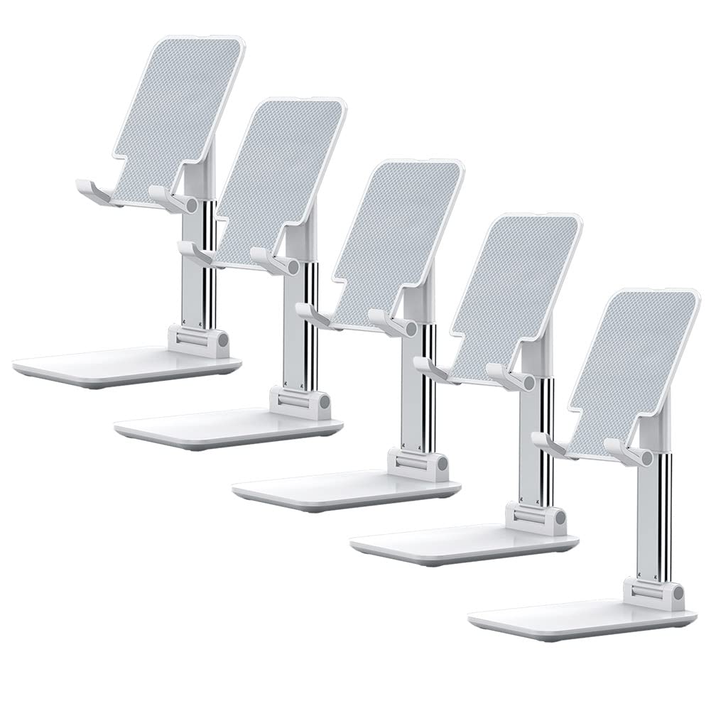 Foldable Height-Adjustable Phone Stand, 5 Pack, White
