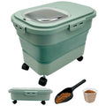 Collapsible Pet Food Bin with Wheels, Scoop and Cup, 20 lb, Light Green