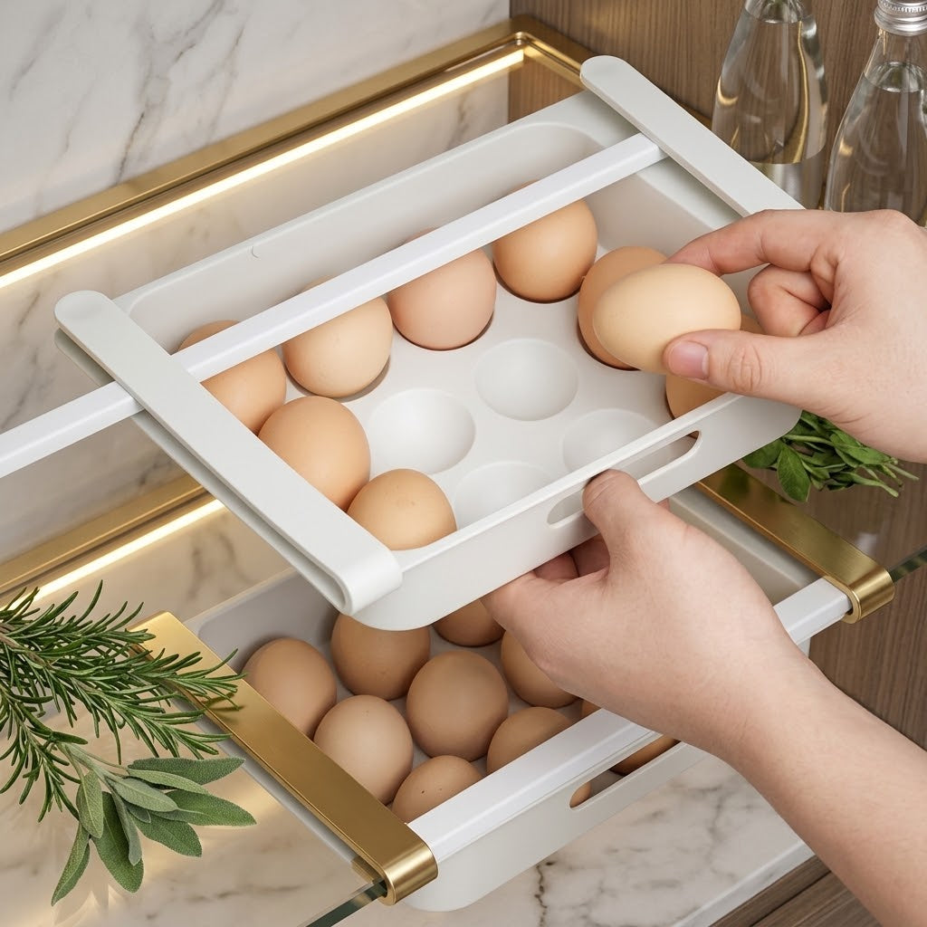 Drawer-Style Lattice Egg Rack for Refrigerator, White