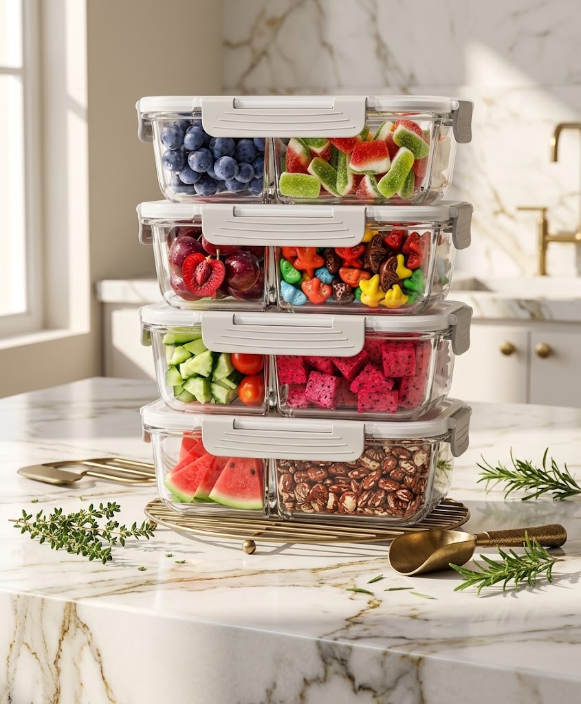 3-Compartment Glass Meal Prep Containers with Snap Lids, 36 oz, Set of 5