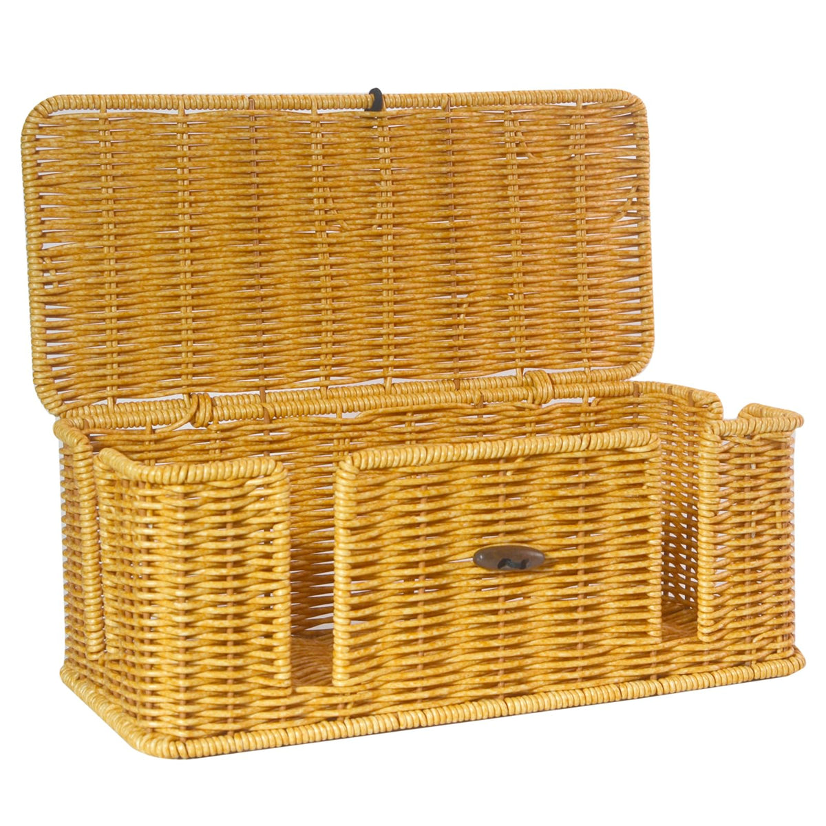 Woven Rattan-Look Cable Box with 4 Open Slots, 13 x 6 in, Natural