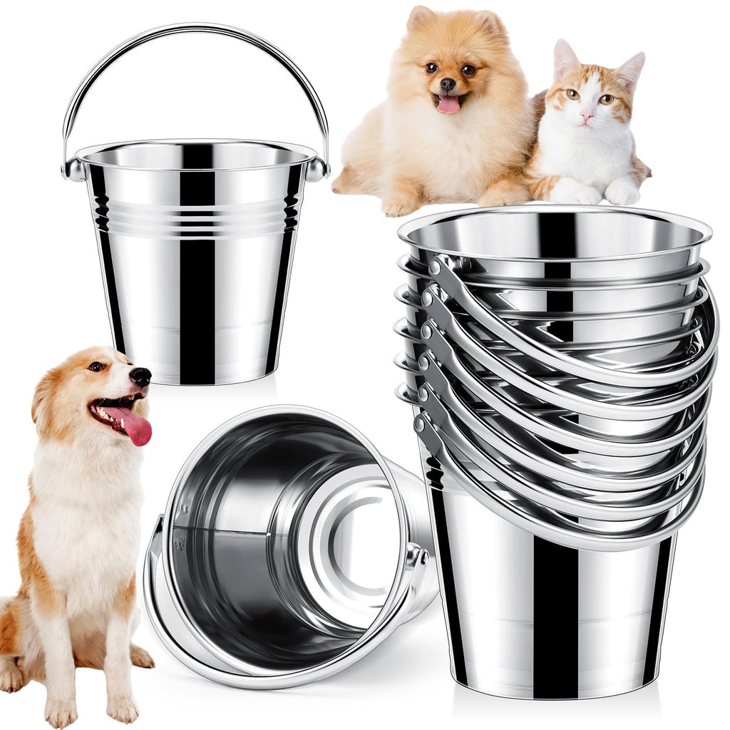 Stackable Stainless Steel Pet Water Buckets with Handle, 2.1 qt, 6 Pack