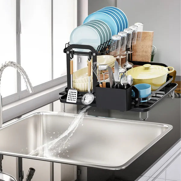 2-Tier Dish Drying Rack with Drainboard, Board Rack and Cup Rack