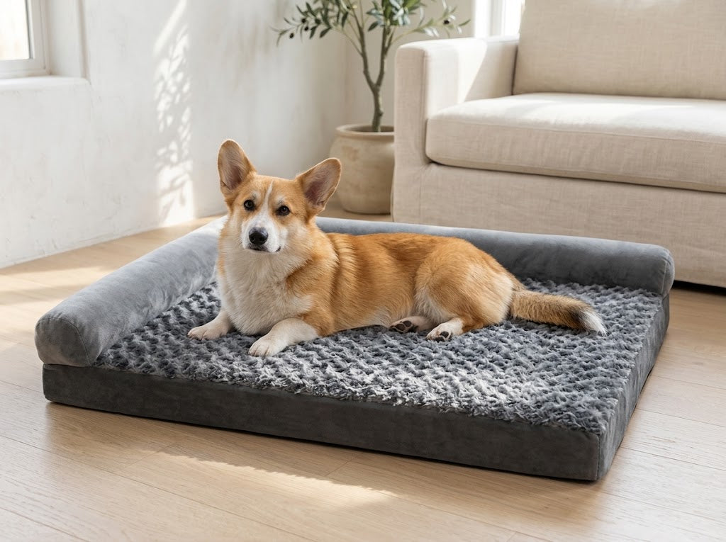 Washable Dog Sofa Bed with L-Shaped Bolster, 30 x 20 in, Dark Grey