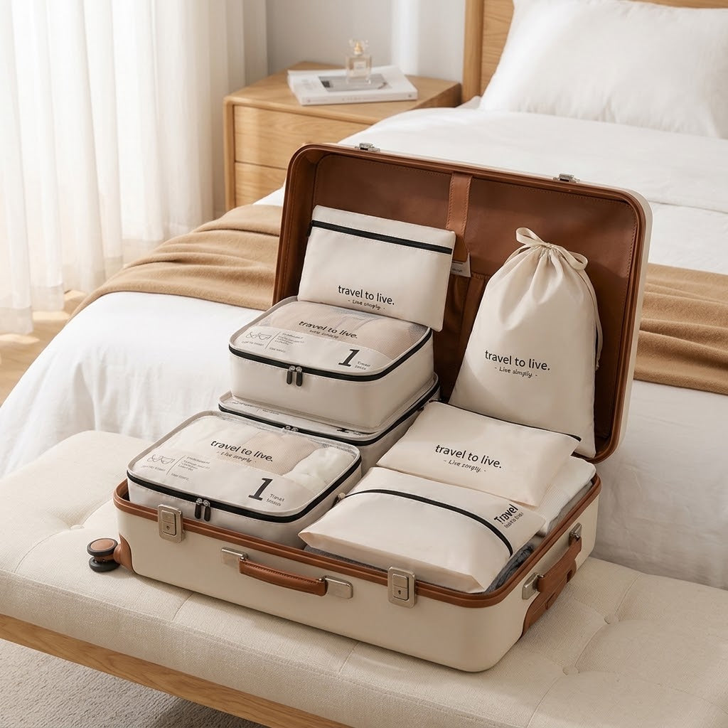 7-Piece Waterproof Packing Bag Set for Clothes and Shoes