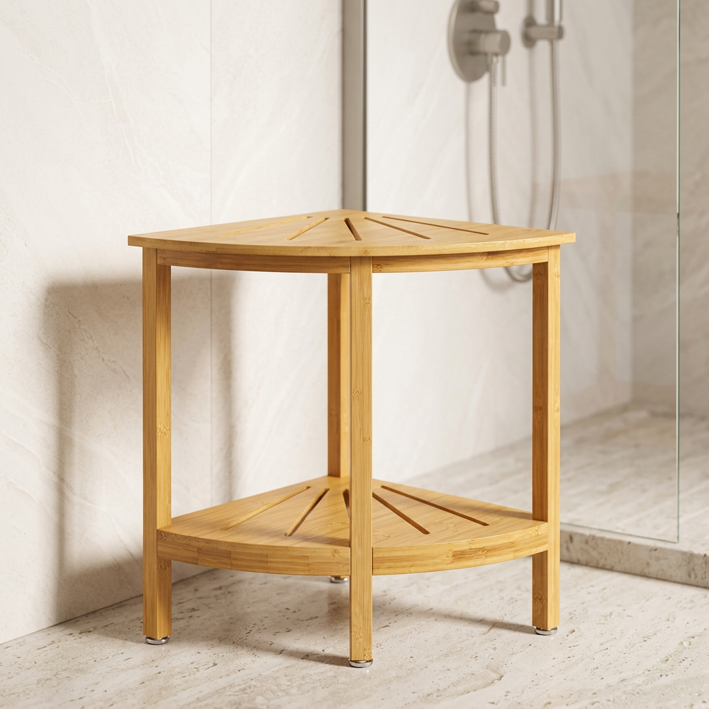 Bamboo Corner Shower Stool and Foot Rest, Double-Coat Finish