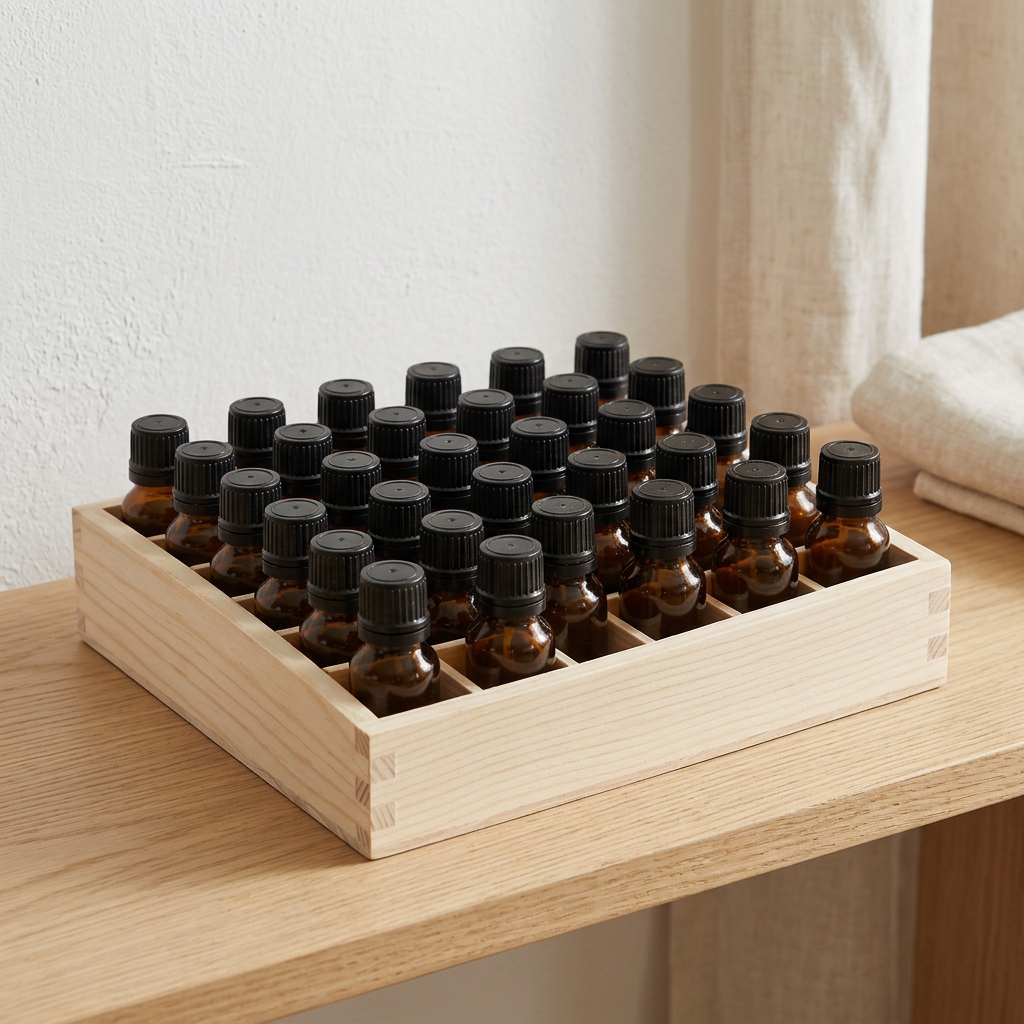 Wooden Essential Oil Storage Box with 30 Slots for 5–15 ml Bottles