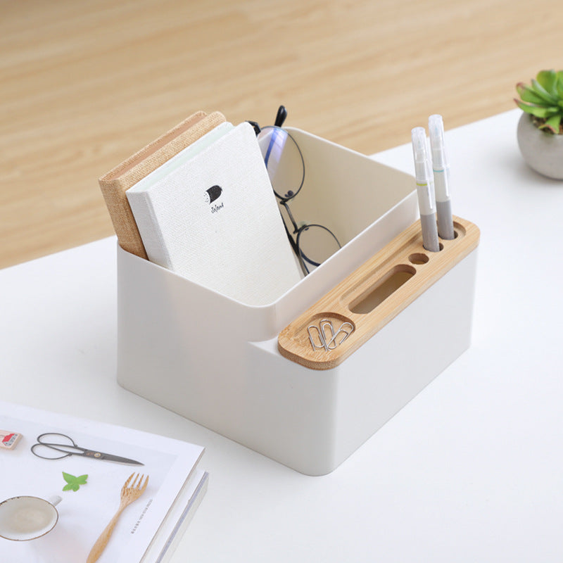 Nordic Bamboo Desk Organizer with Front Compartment, Apricot or White