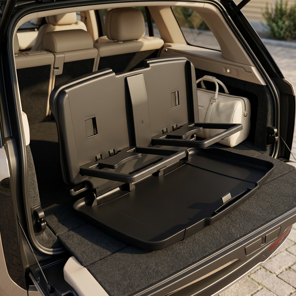 Car Seat Back Folding Table and Organizer, Black