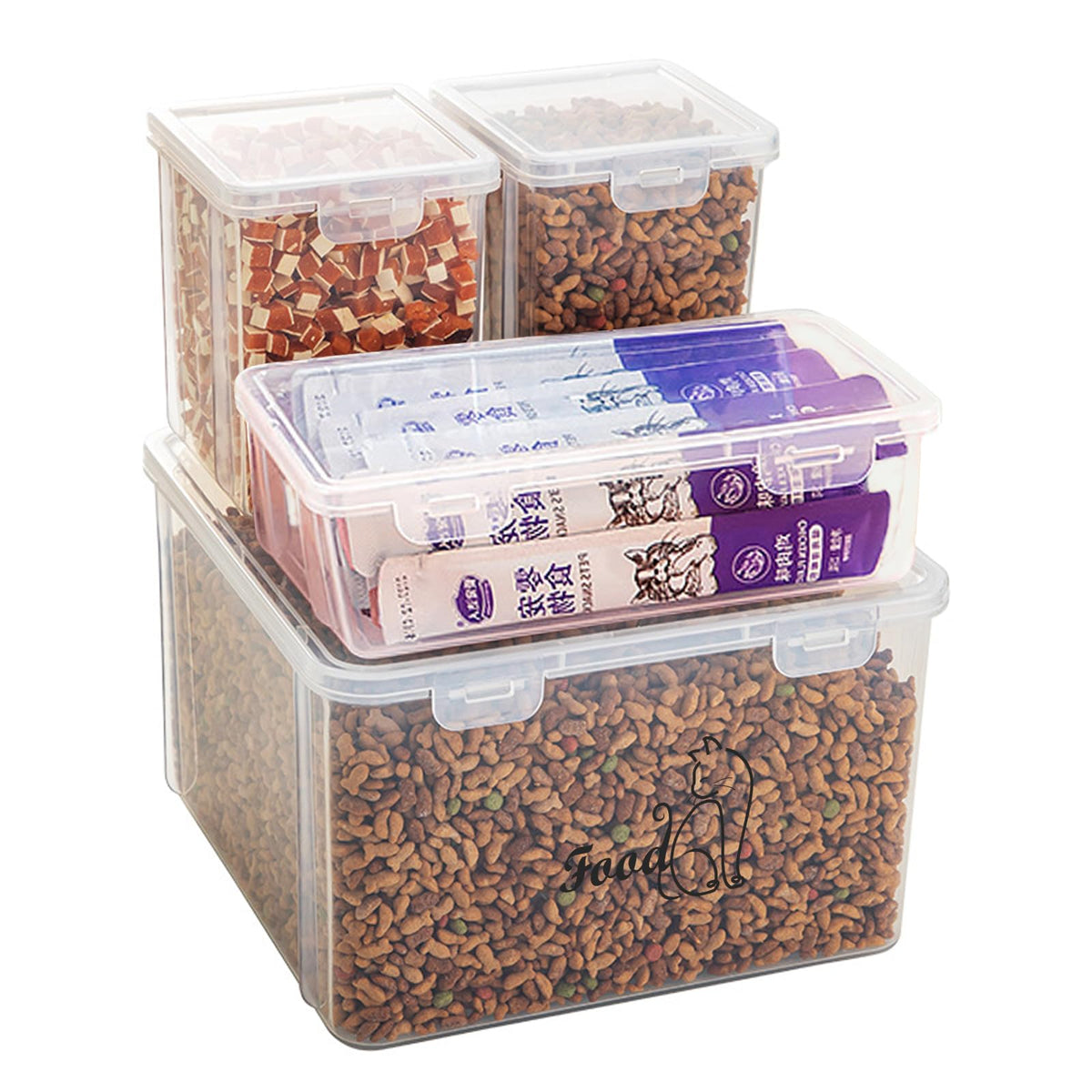 Clear Stackable Airtight Pet Food and Treat Containers, Set of 4