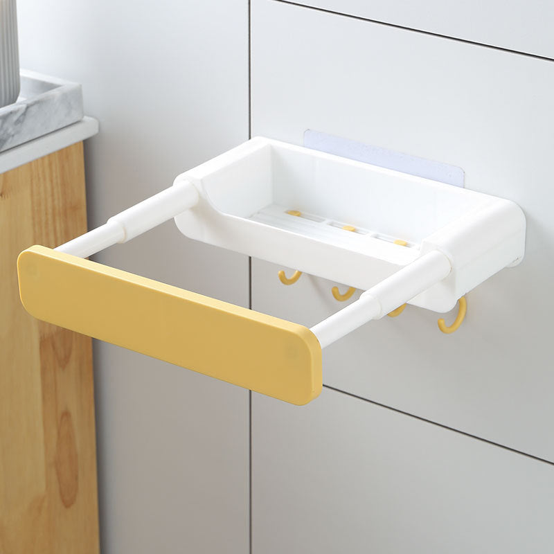 Retractable Wall-Mounted Bathroom Shelf with Hook, Yellow or Grey