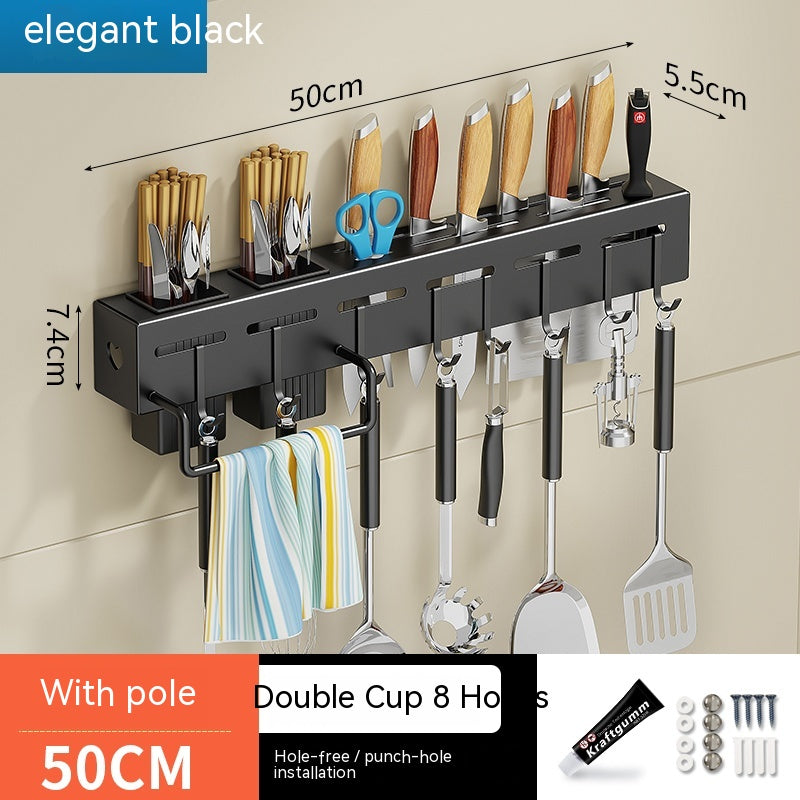No-Drill Kitchen Wall Rack with Hooks, 30 to 60 cm