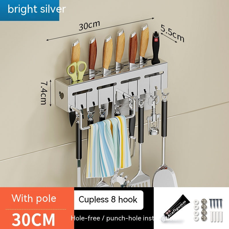 No-Drill Kitchen Wall Rack with Hooks, 30 to 60 cm
