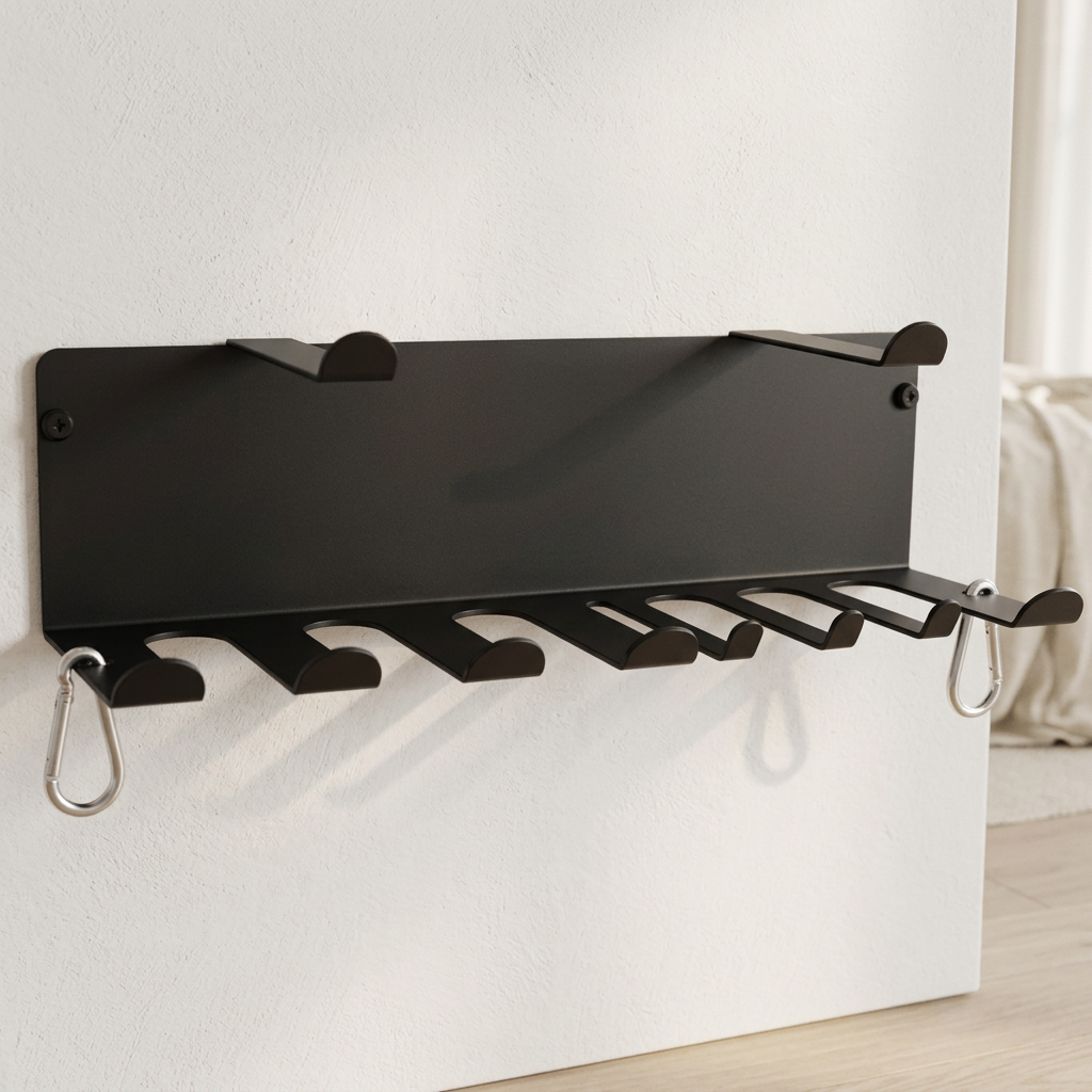 Wall-Mounted Resistance Band Rack with 8 Prongs, 16.5 in, Black