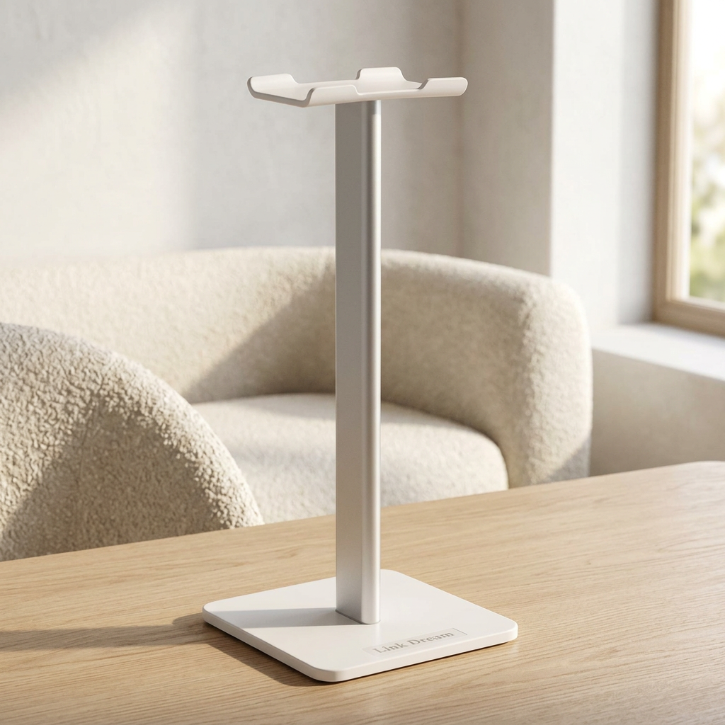 Aluminum Headphone Stand with Flexible Headrest and Anti-Slip Base, White