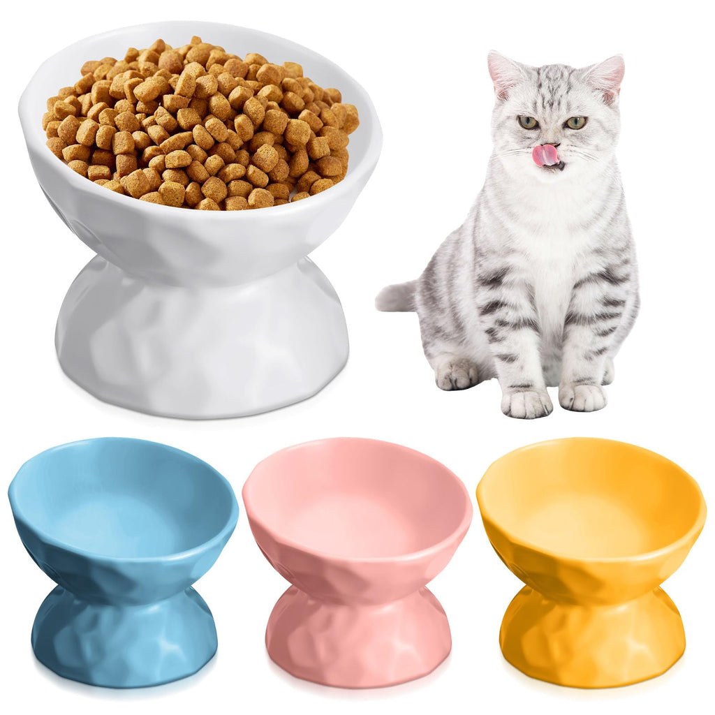 Raised Tilted Ceramic Cat Bowls, 6.8 oz, Set of 4