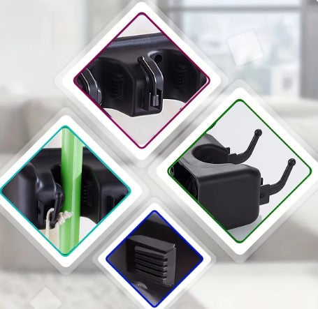 Wall-Mount Mop and Broom Holder with 5 Slots and 2 Hooks