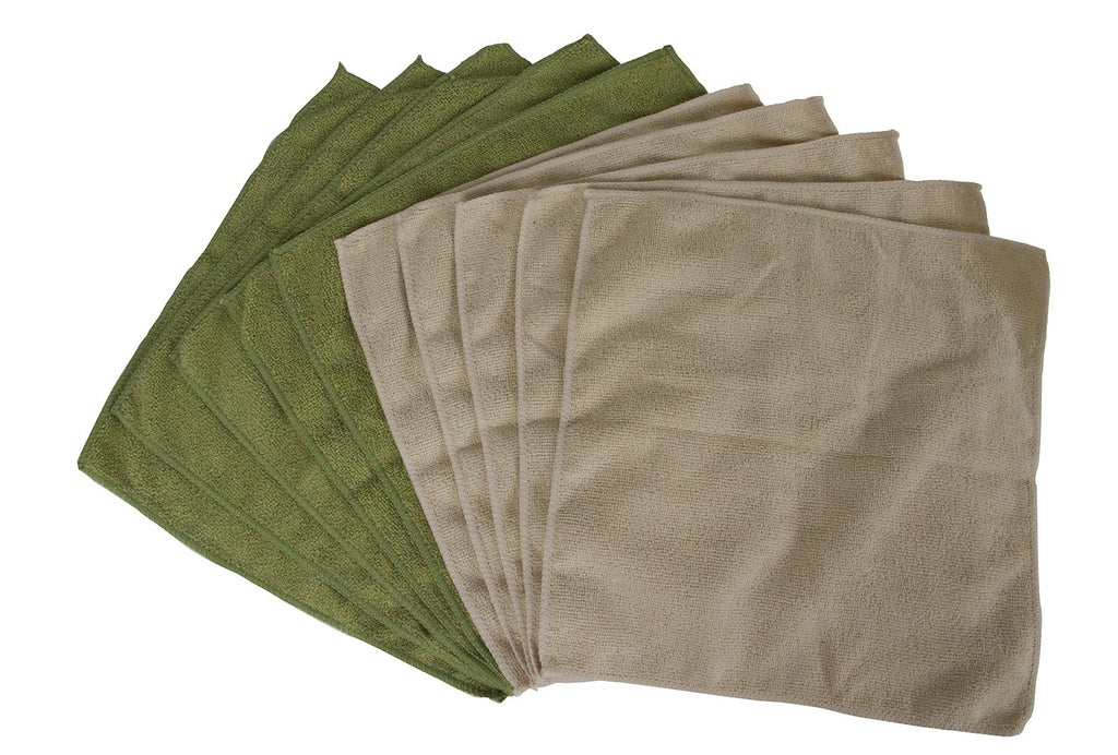 Microfiber Cleaning Cloths, 11.5 x 11.5 in, 10-Pack, Green and Tan