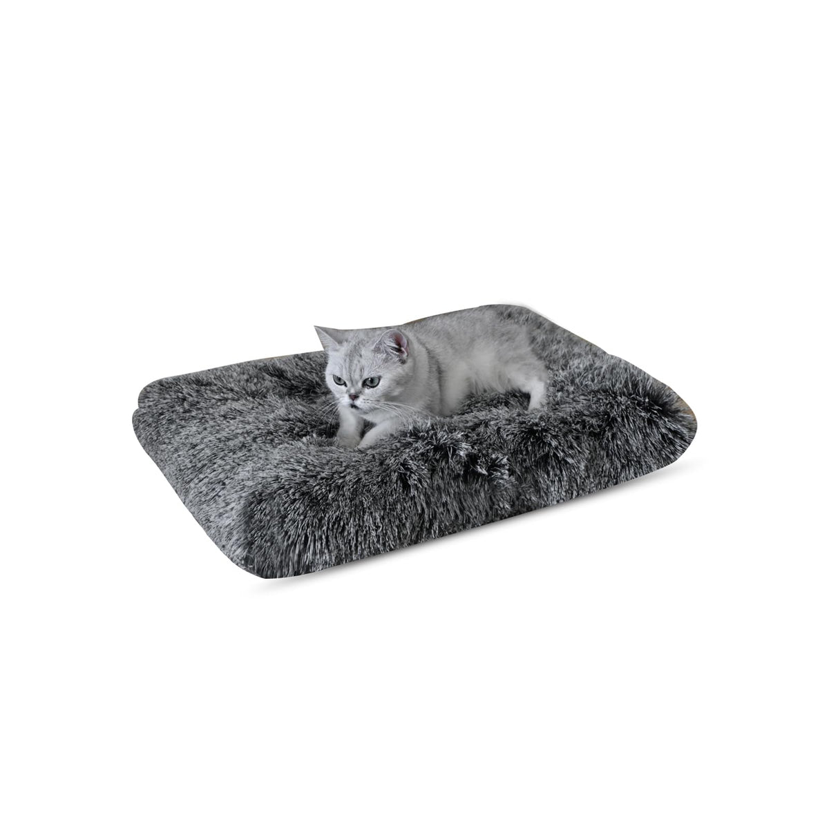 Fluffy Dog Crate Mat with Two-Tone Plush and Non-Slip Bottom, Grey