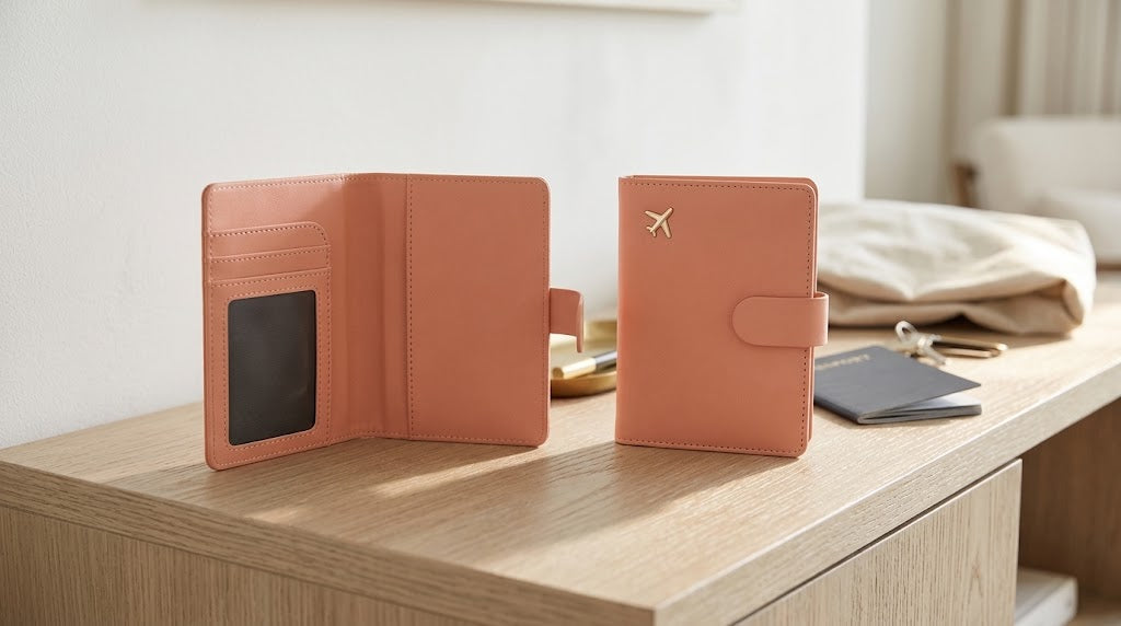 Faux Leather Passport and Vaccine Card Holder, RFID, Pink