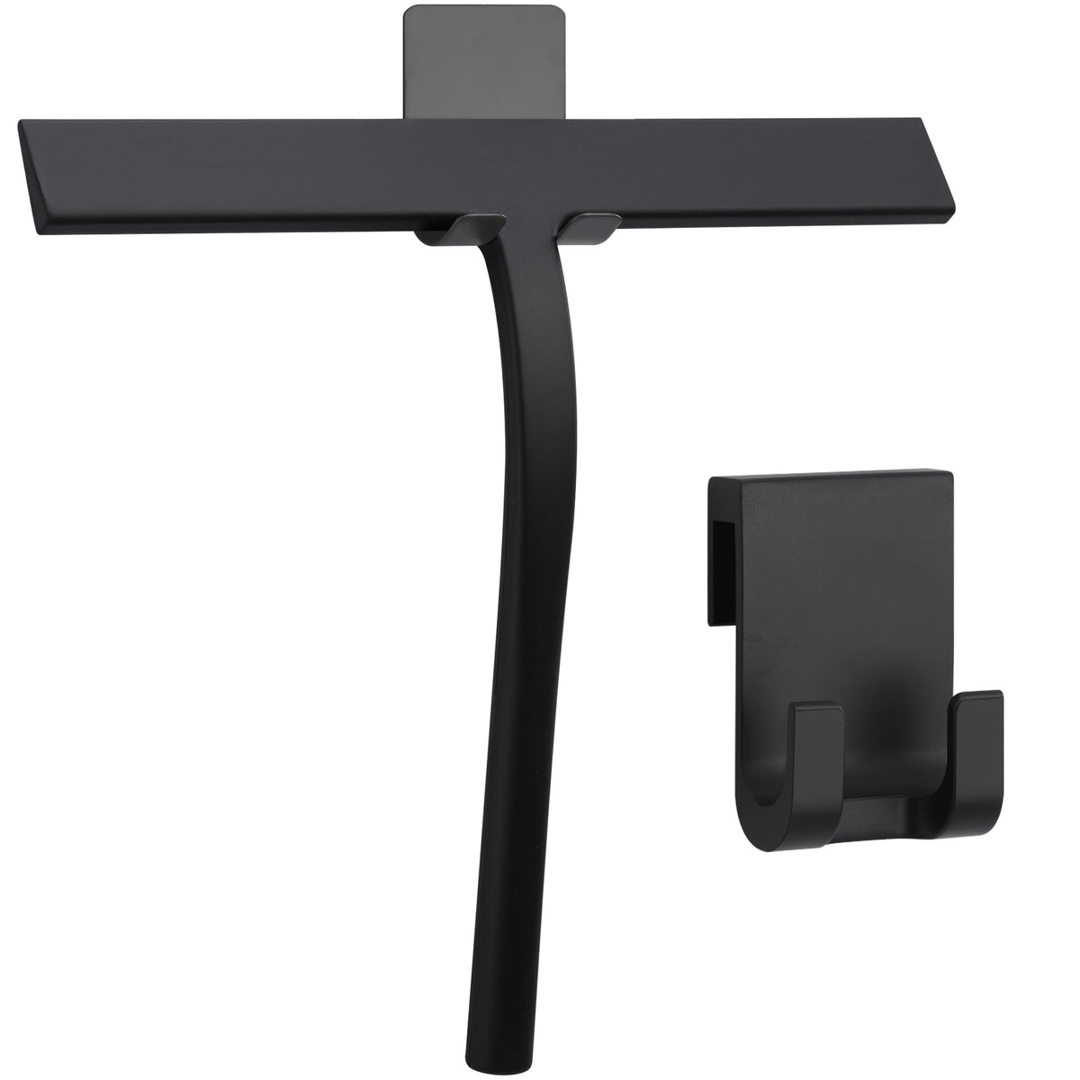Stainless Steel and Silicone Shower Squeegee with Adhesive Hook, Black