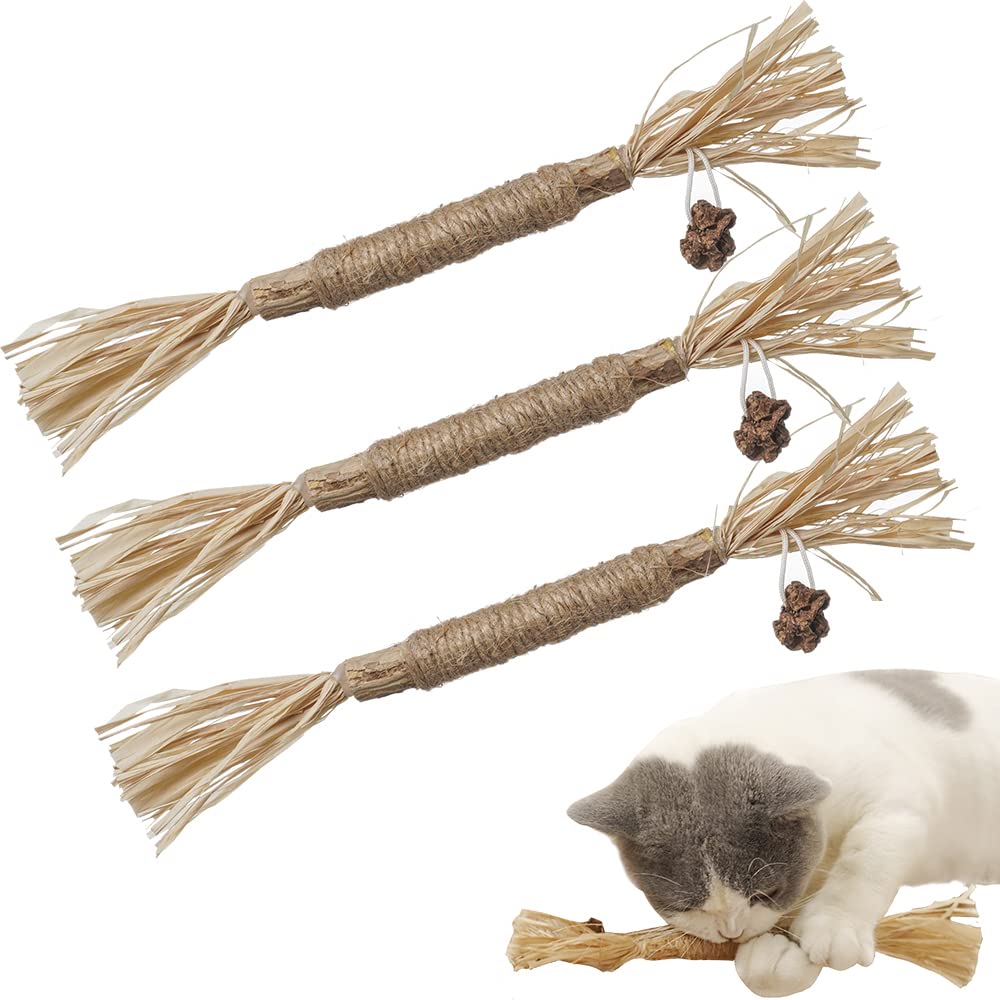 Raffia-Wrapped Silvervine Cat Chew Sticks, 3 Pack
