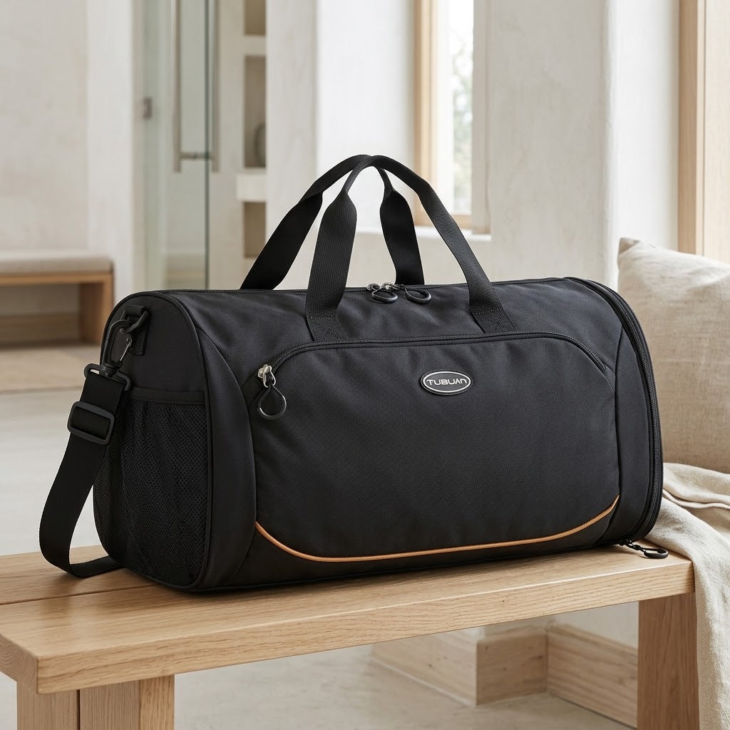 Small Gym Duffel Bag with Shoe Compartment and Wet Pocket, Black