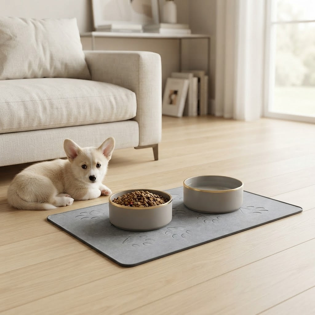 Large Diatomaceous Earth Stone Pet Feeding Mat, 16 x 24 in