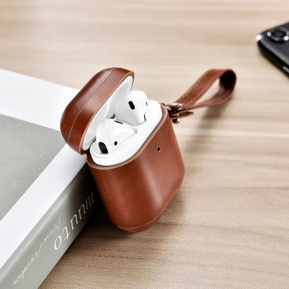 Leather AirPods Case with Lanyard and Flannel Lining