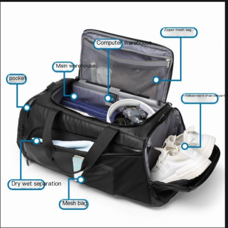 Waterproof Polyester Travel and Gym Bag, 36 to 55L, Black