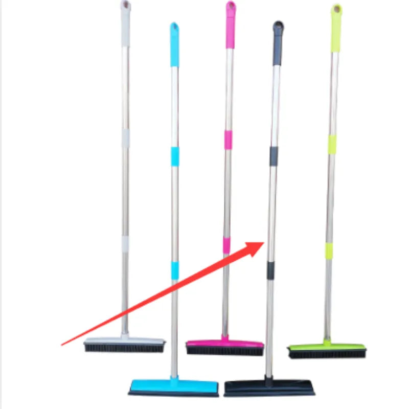 Long-Handle Silicone Pet Hair Broom with Rinse-Clean Bristles