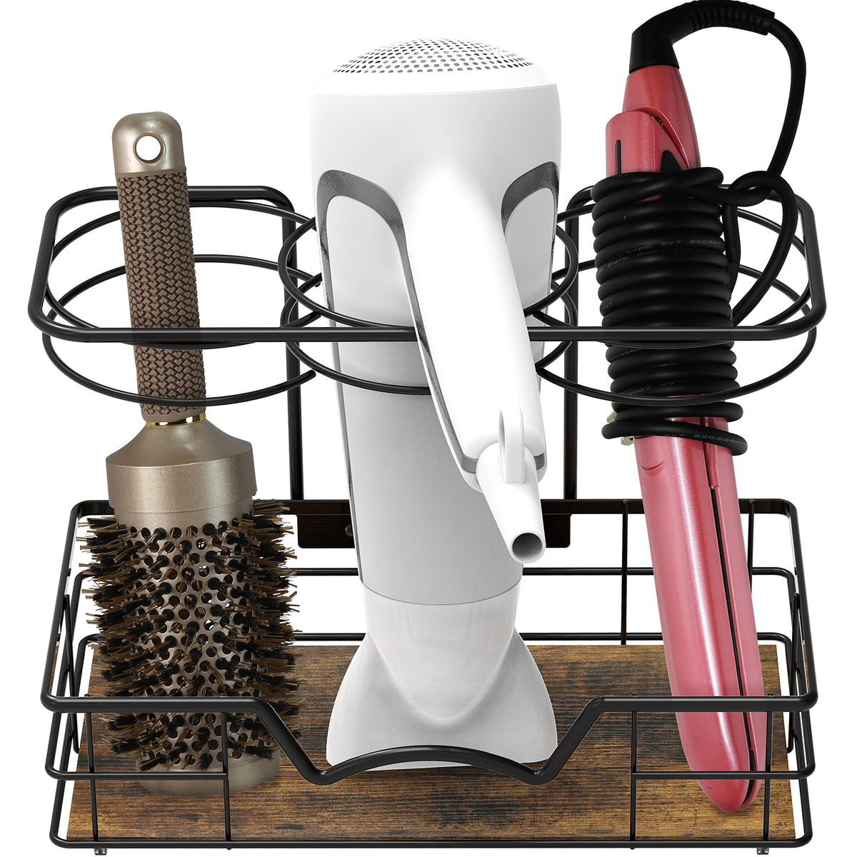 Countertop Hair Tool Organizer, Steel Wire with Walnut Base