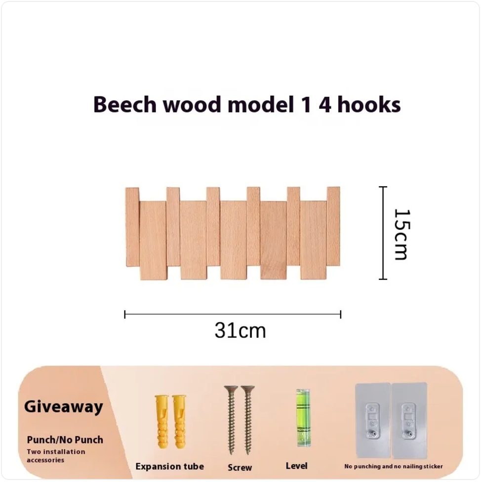 Solid Wood Wall Coat Rack with 4 to 12 Hooks for Entryway