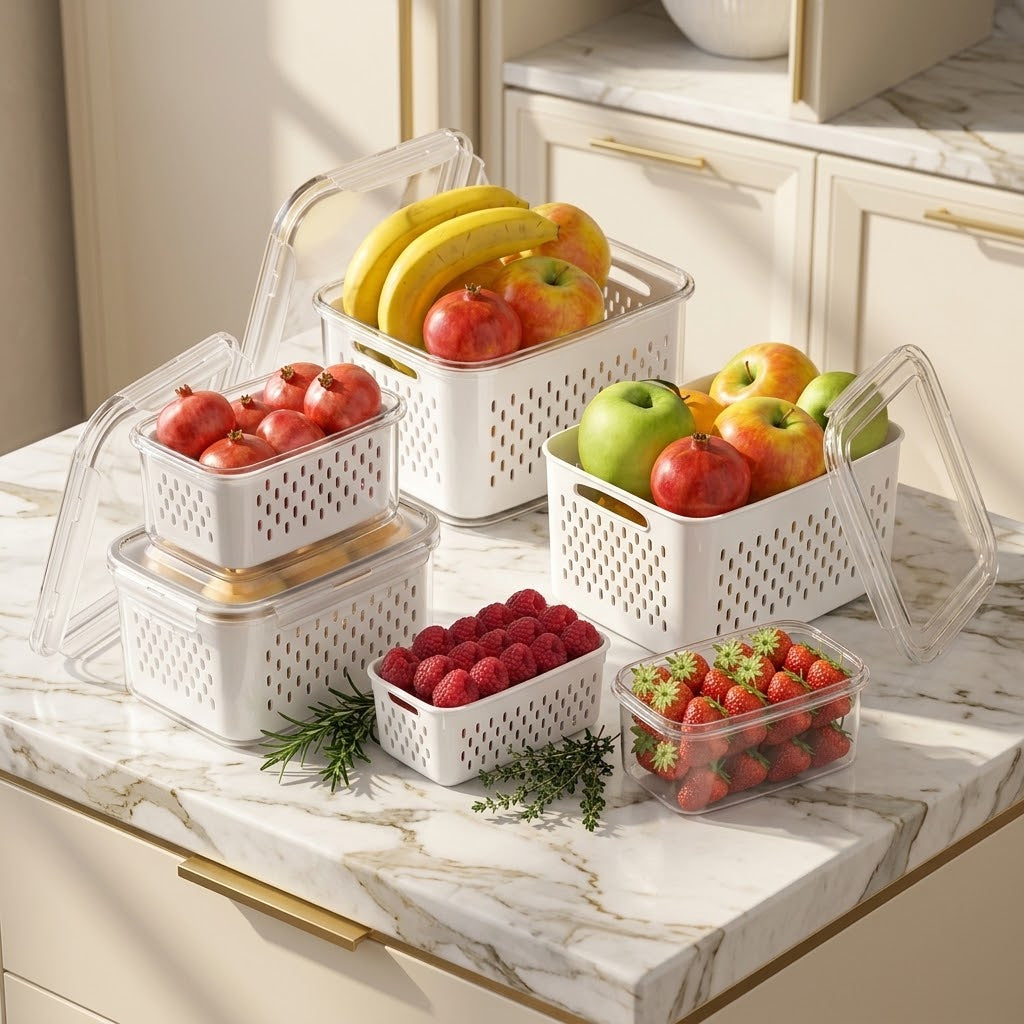 Fridge Produce Containers with Removable Colanders, 4-Pack