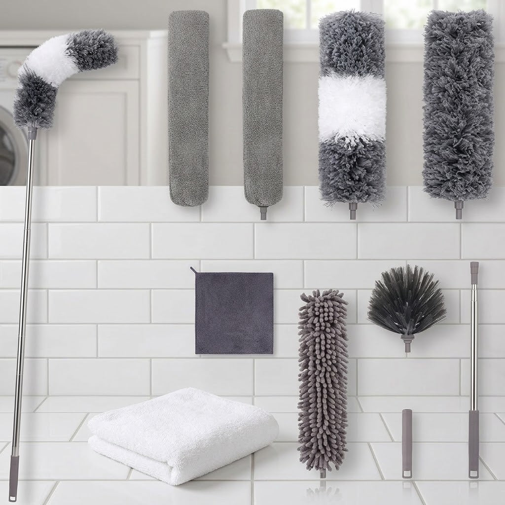Extendable Microfiber Duster Kit with 30 to 100 in Pole, 9 Pieces