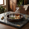 Large Round Metal and Mango Wood Ottoman Tray with Handles, 16 in