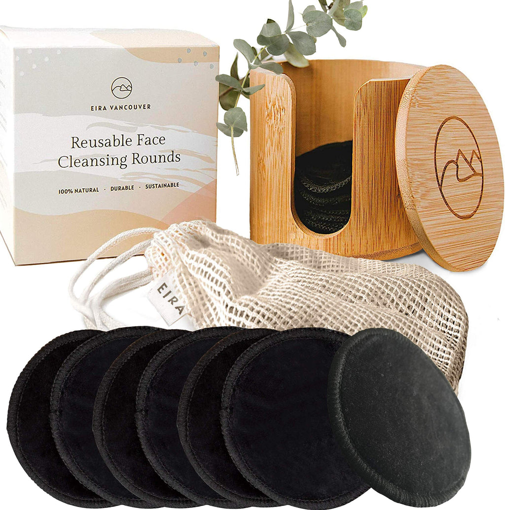 Reusable Bamboo Cotton Makeup Remover Pads, 12 Pack with Holder