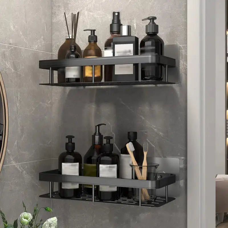 Aluminum Single-Layer Shower Shelf, 31.5 cm, Black or Silver