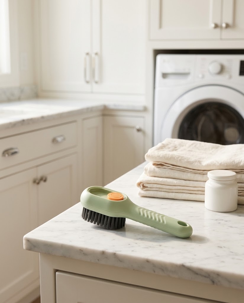 Shoe Cleaning Brush with Built-In Soap Dispenser and Soft Bristles
