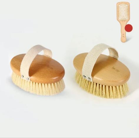 Wooden Bath Brush with Natural Bristles, Wet or Dry Use