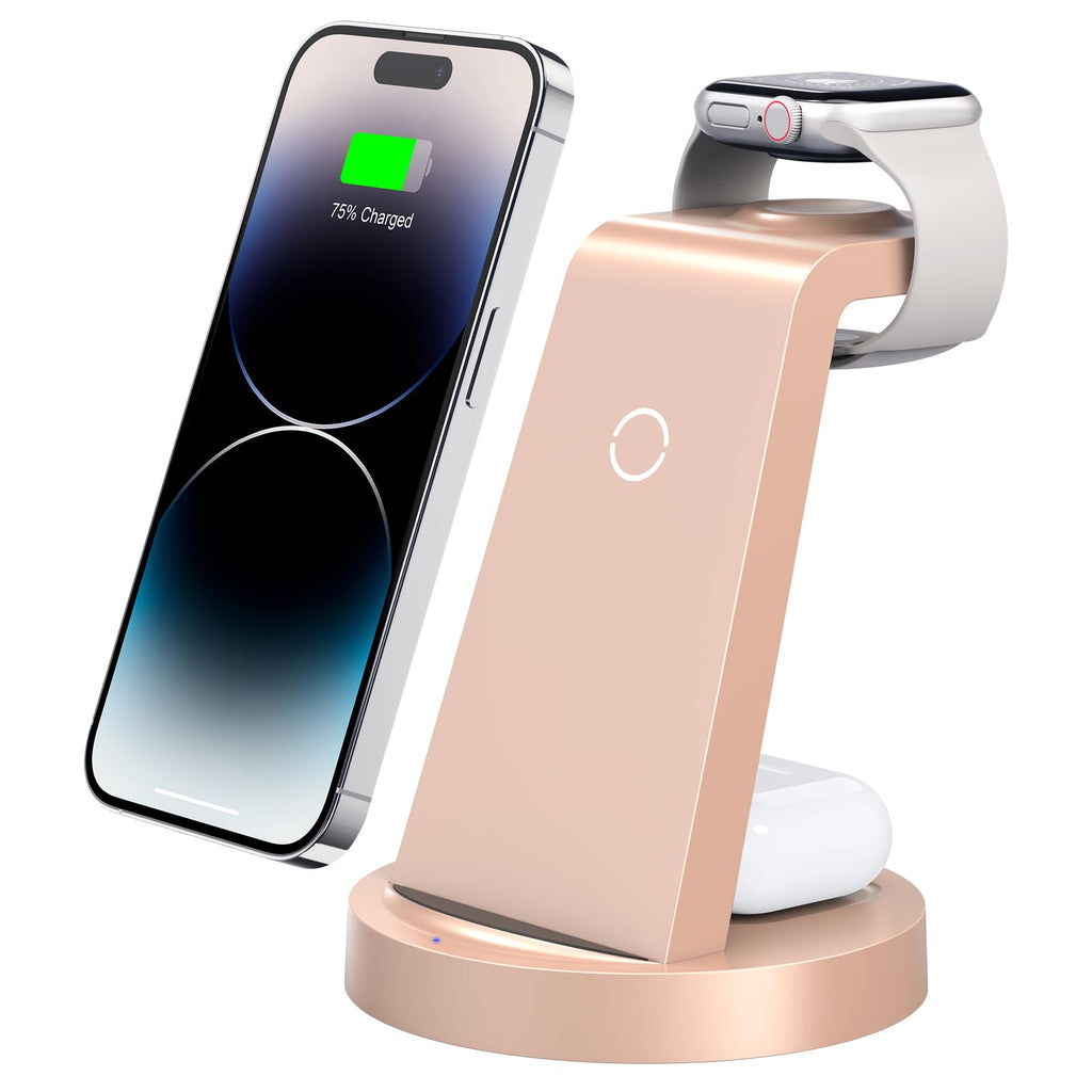 3-in-1 Wireless Charging Station with 18W Adapter, Rose