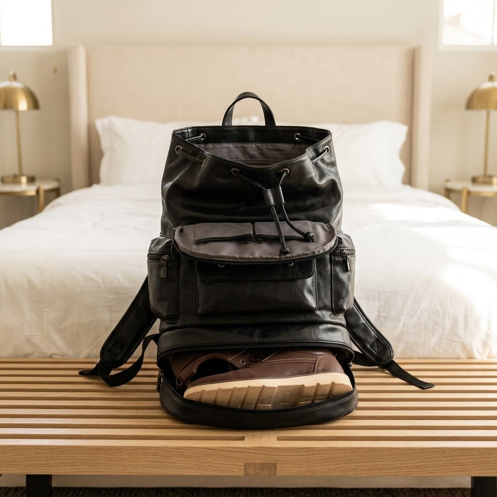 Men's PU Leather Travel Backpack, 45 x 38 x 10 cm