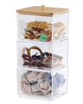 Clear Acrylic 3-Compartment Vanity Organizer with Wood Lid