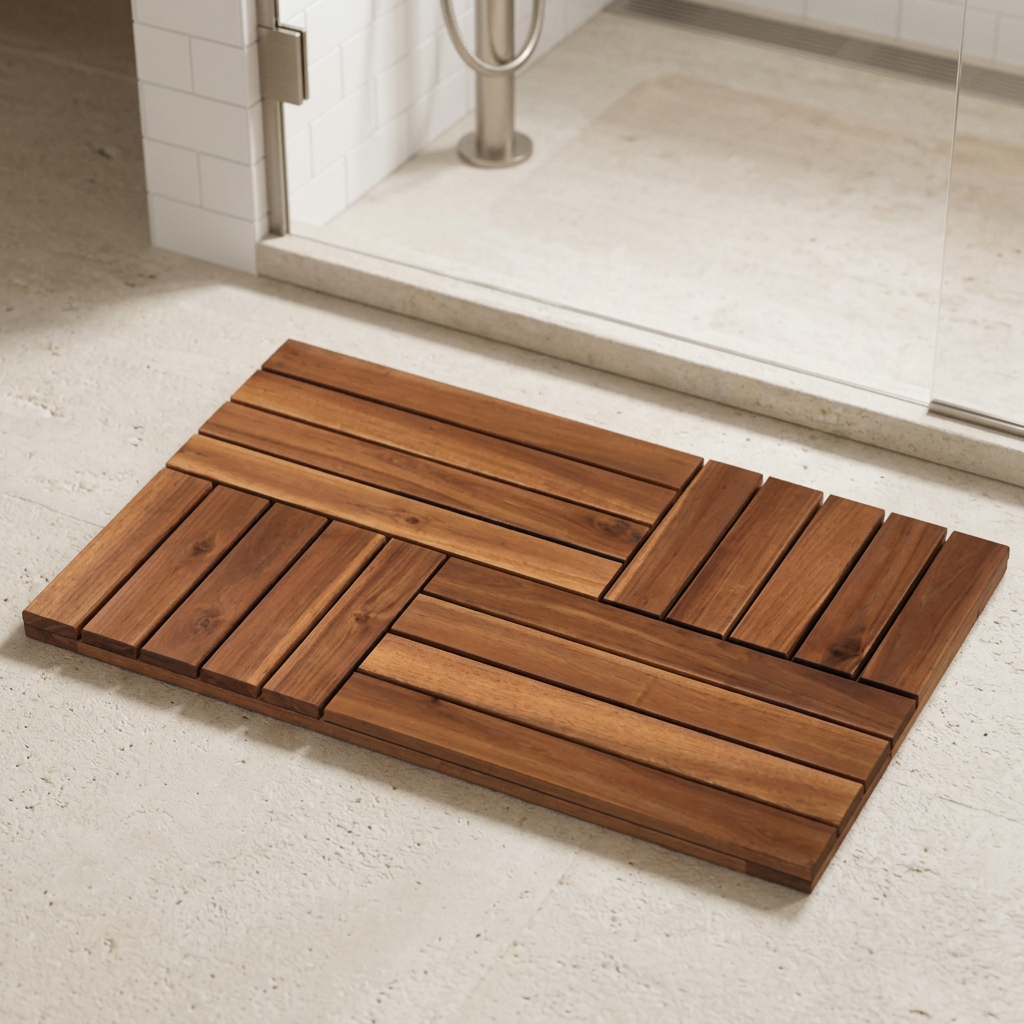 Acacia Wood Bath Mat, 23.8 x 15.3 in, Walnut