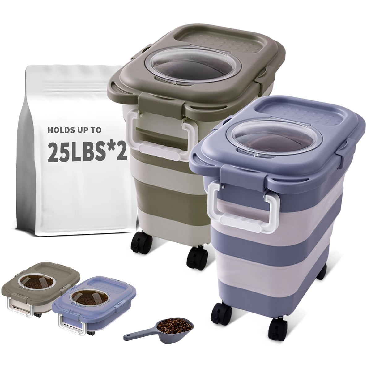 Collapsible Airtight Pet Food Containers with Scoop, 25 lb, Set of 2