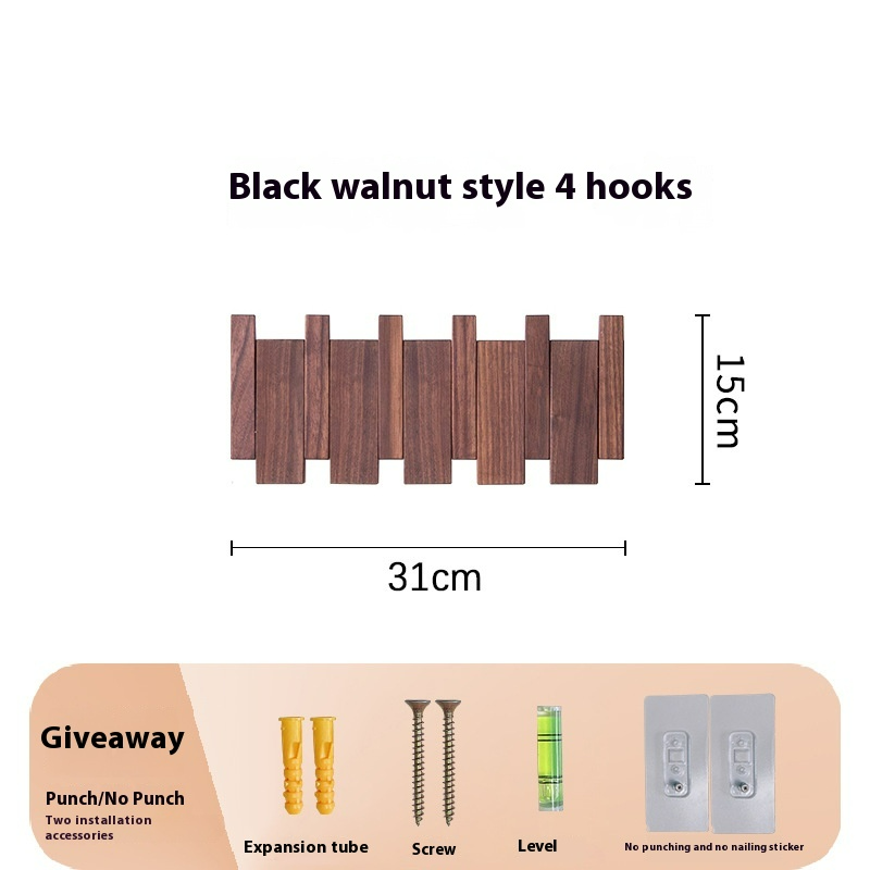 Wall-Mounted Wooden Key and Coat Hook Rack, 4 to 12 Hooks