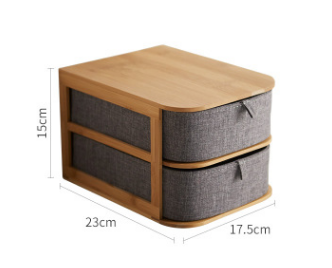 Stackable Bamboo and Fabric Drawer Storage Box, Makeup Stand